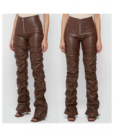 Black Leather Pants for Women High Waist Stacked Pants Leather Leggings Streetwear Club Pants Leggings Pants Brown $18.44 Leg...