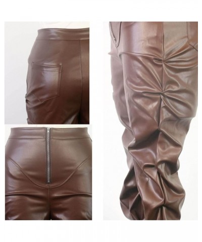 Black Leather Pants for Women High Waist Stacked Pants Leather Leggings Streetwear Club Pants Leggings Pants Brown $18.44 Leg...