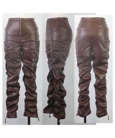 Black Leather Pants for Women High Waist Stacked Pants Leather Leggings Streetwear Club Pants Leggings Pants Brown $18.44 Leg...