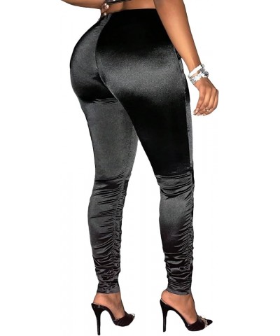 Women's Ruched Elastic High Waisted Casual Solid Skinny Pants Bottoms Black $22.13 Pants