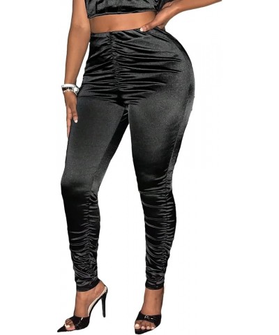 Women's Ruched Elastic High Waisted Casual Solid Skinny Pants Bottoms Black $22.13 Pants