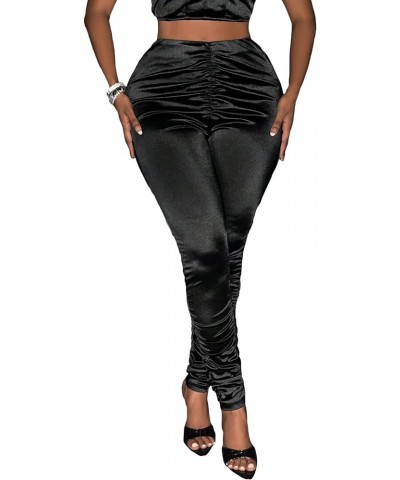 Women's Ruched Elastic High Waisted Casual Solid Skinny Pants Bottoms Black $22.13 Pants