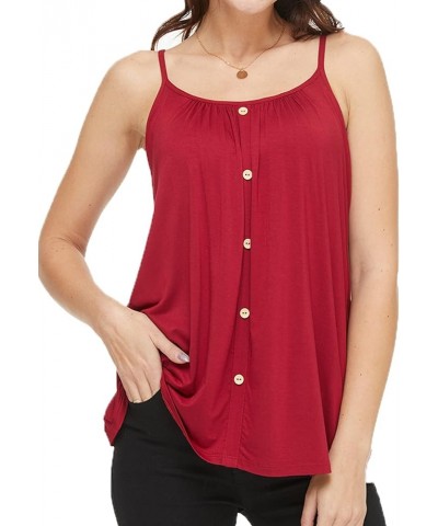 Women's Tank Top with Built in Padded Bra Cotton Shirred Flowly Relaxed Cami Adjustable Straps Camisole with Pleats Red-341 $...