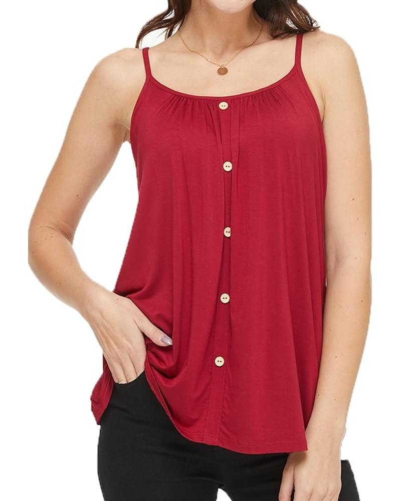 Women's Tank Top with Built in Padded Bra Cotton Shirred Flowly Relaxed Cami Adjustable Straps Camisole with Pleats Red-341 $...