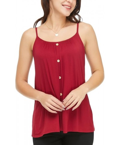 Women's Tank Top with Built in Padded Bra Cotton Shirred Flowly Relaxed Cami Adjustable Straps Camisole with Pleats Red-341 $...