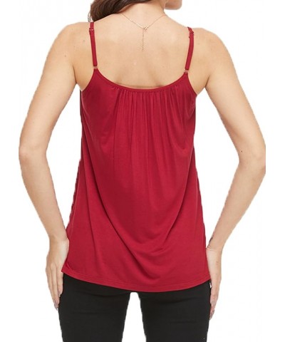 Women's Tank Top with Built in Padded Bra Cotton Shirred Flowly Relaxed Cami Adjustable Straps Camisole with Pleats Red-341 $...