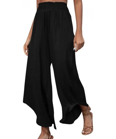 Wide Leg Pants for Women,2023 Casual Chiffon High Waist Elastic Palazzo Pants Drawstring Pleated Office Trouser J-black $9.07...