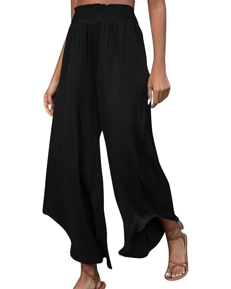 Wide Leg Pants for Women,2023 Casual Chiffon High Waist Elastic Palazzo Pants Drawstring Pleated Office Trouser J-black $9.07...