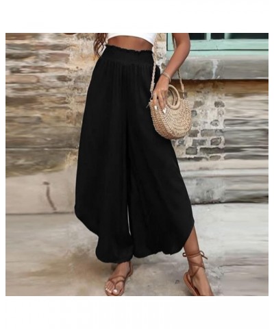 Wide Leg Pants for Women,2023 Casual Chiffon High Waist Elastic Palazzo Pants Drawstring Pleated Office Trouser J-black $9.07...