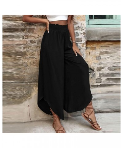 Wide Leg Pants for Women,2023 Casual Chiffon High Waist Elastic Palazzo Pants Drawstring Pleated Office Trouser J-black $9.07...