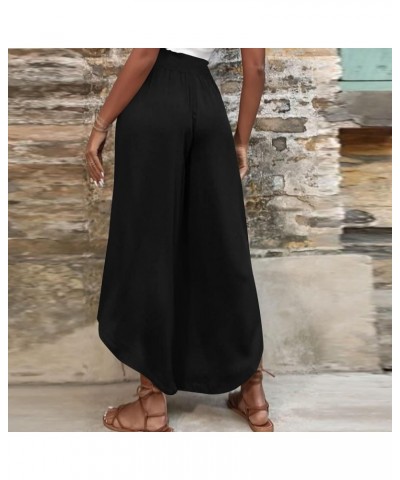 Wide Leg Pants for Women,2023 Casual Chiffon High Waist Elastic Palazzo Pants Drawstring Pleated Office Trouser J-black $9.07...