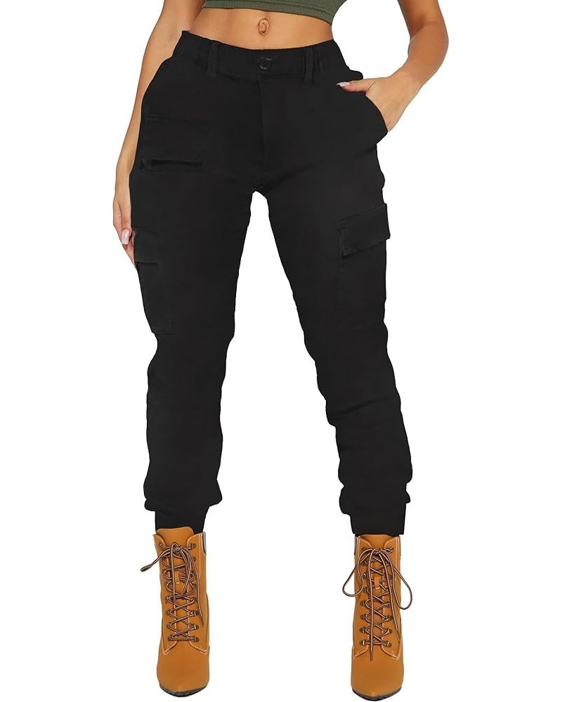 Women's Camo Cargo Jogger Pants – Slim Fit Army High Waisted Fatigue Elastic Waistband Camouflage Sweatpants Black $20.99 Pants