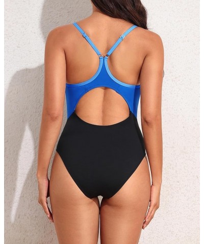 Athletic One Piece Swimsuits for Women Training Sport Tummy Control Bathing Suits Black Blue Color $18.89 Swimsuits