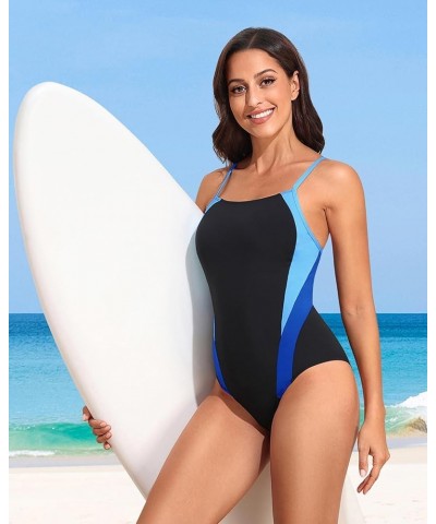 Athletic One Piece Swimsuits for Women Training Sport Tummy Control Bathing Suits Black Blue Color $18.89 Swimsuits