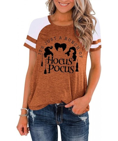 Womens Halloween Shirt Hocus Pocus Shirts Sanderson Witch Broom Graphic Tshirt Raglan Color Block Tops Brown-7 $10.66 T-Shirts