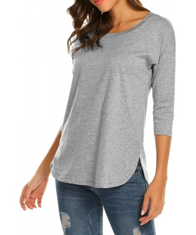 Women's Casual 3/4 Sleeve Loose Tunic Tops Scoop Neck T-Shirt Grey $15.49 Tops