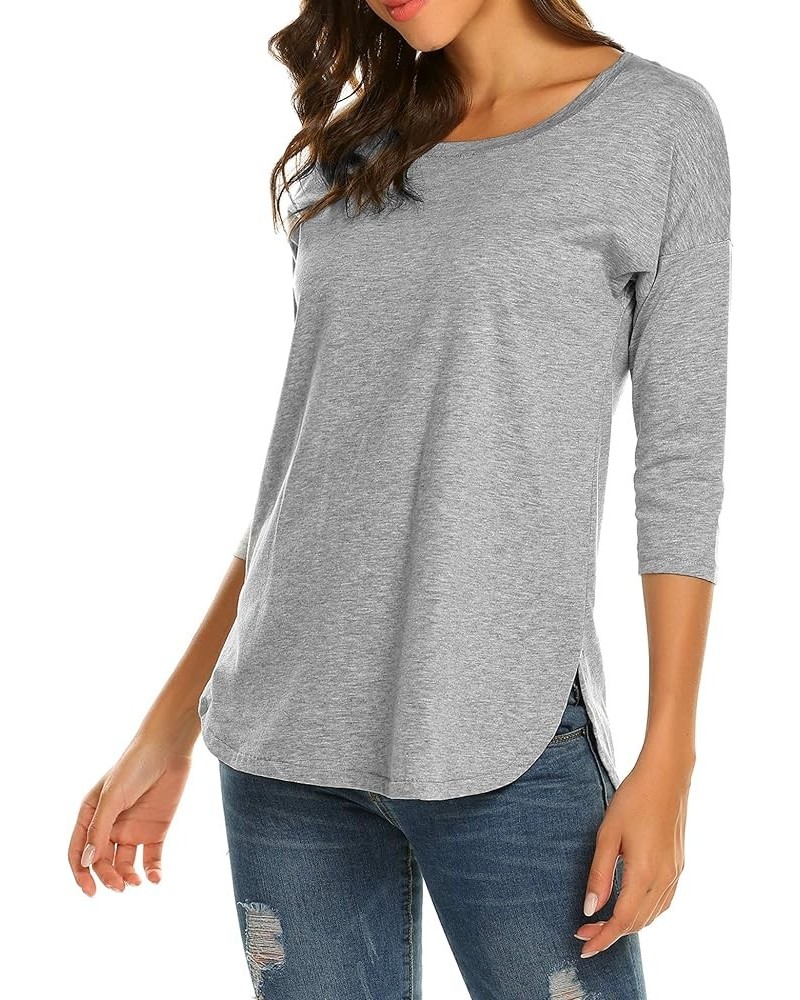 Women's Casual 3/4 Sleeve Loose Tunic Tops Scoop Neck T-Shirt Grey $15.49 Tops