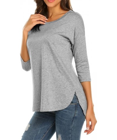 Women's Casual 3/4 Sleeve Loose Tunic Tops Scoop Neck T-Shirt Grey $15.49 Tops