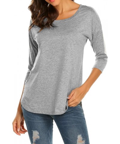 Women's Casual 3/4 Sleeve Loose Tunic Tops Scoop Neck T-Shirt Grey $15.49 Tops