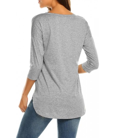 Women's Casual 3/4 Sleeve Loose Tunic Tops Scoop Neck T-Shirt Grey $15.49 Tops