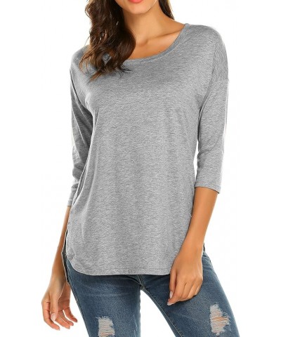 Women's Casual 3/4 Sleeve Loose Tunic Tops Scoop Neck T-Shirt Grey $15.49 Tops