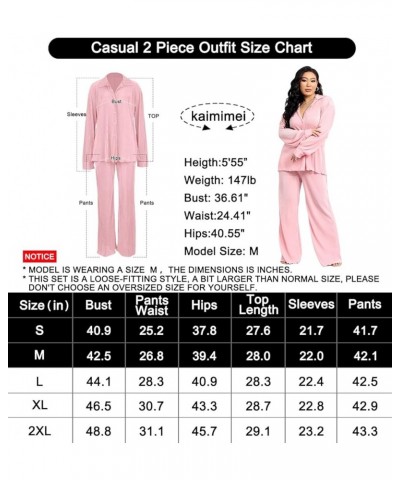 Casual 2 Piece Outfit for Women - Linen Long Sleeve Button Down Shirt + Flare Pleated Wide Leg Pants Sets Streetwear Lake Blu...