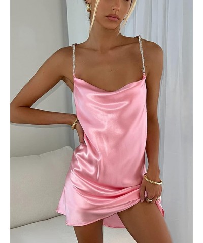 Summer Mini Dresses for Women Y2k Backless Low-Cut Sling Sleeveless One Piece Casual Dress Rhinestone Pink $11.03 Dresses