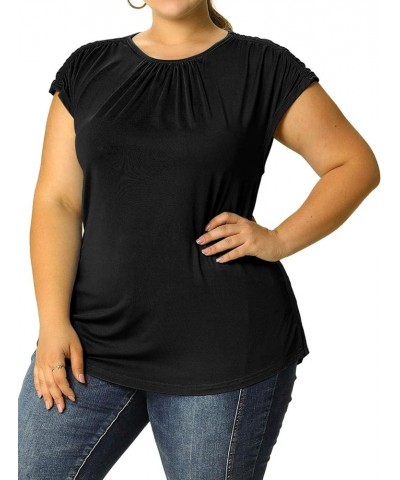 Women's Plus Size Blouses Ruched Round Neck Casual Short Sleeves Top Black $11.27 Blouses