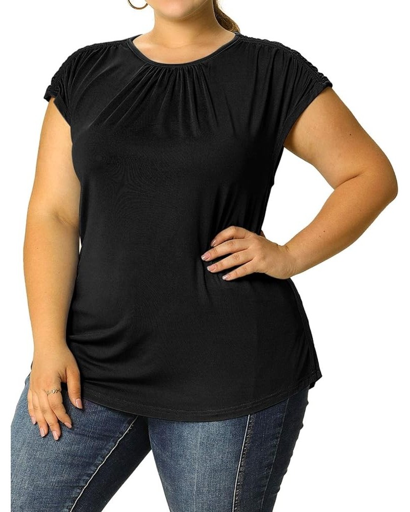 Women's Plus Size Blouses Ruched Round Neck Casual Short Sleeves Top Black $11.27 Blouses