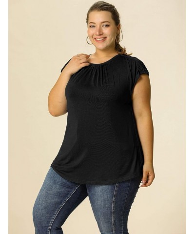 Women's Plus Size Blouses Ruched Round Neck Casual Short Sleeves Top Black $11.27 Blouses