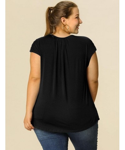 Women's Plus Size Blouses Ruched Round Neck Casual Short Sleeves Top Black $11.27 Blouses