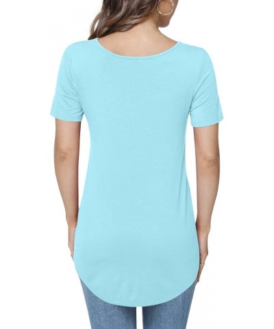 Women's Casual Summer V-neck Short Sleeve Tunic Top Criss Cross Comfort Blouse Shirts One Cross 1-short-sky Blue $10.00 Tops