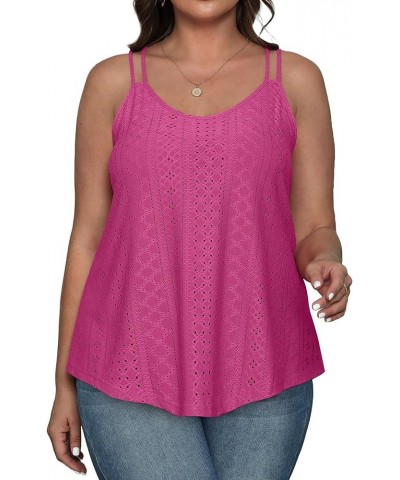 Womens Tank Tops Spaghetti Strap Camisoles Eyelet Embroidery Scoop Neck Tops I- Hot Pink $7.82 Tanks