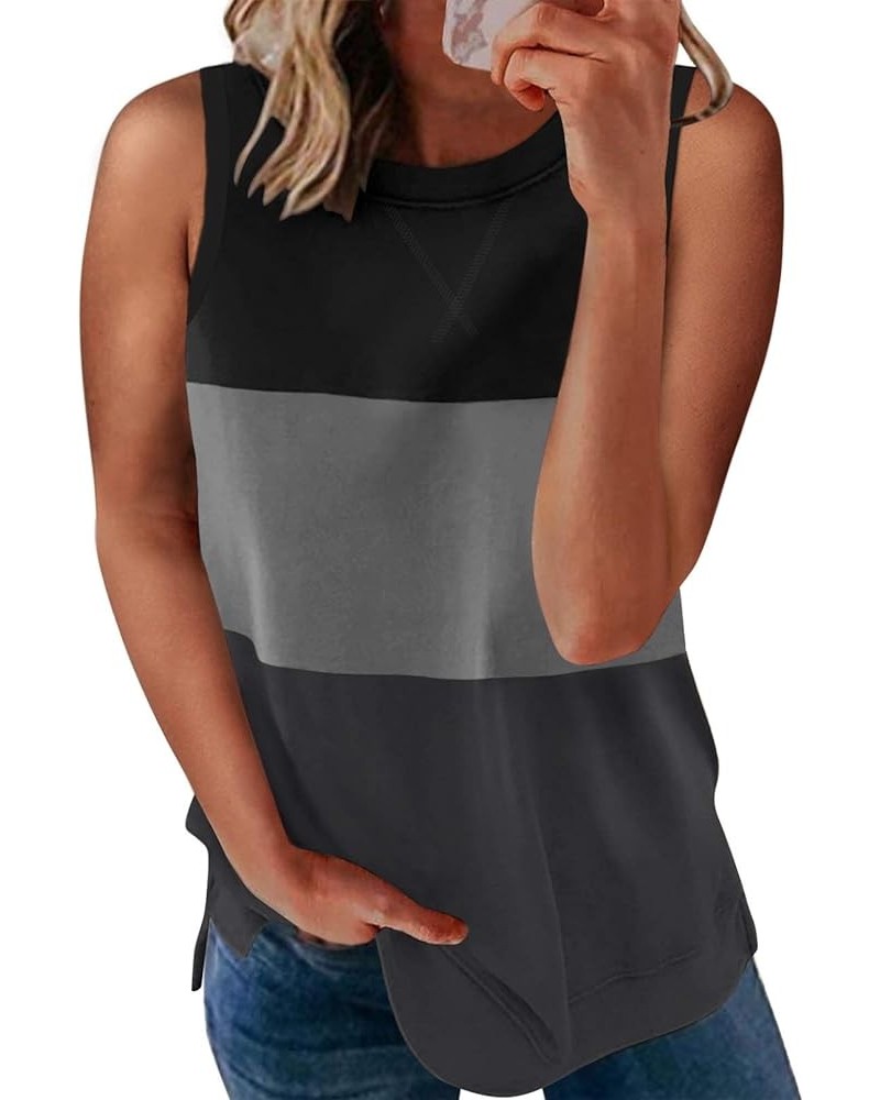 SHEWIN Womens Summer Crewneck Tank Top Casual Loose Sleeveless Tops Shirts E Black $12.53 Tanks