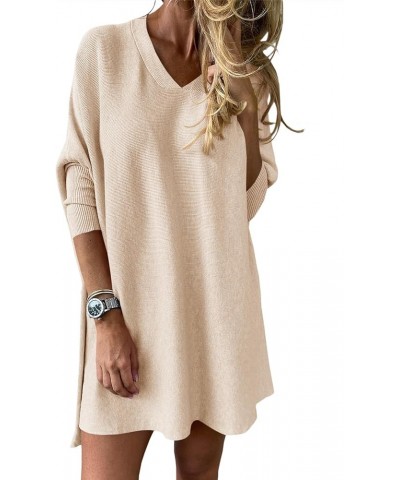 Womens V-Neck Batwing Sleeve Oversized Sweater Dress Long Sleeve Slouchy Fall Winter Pullover Sweaters Beige $9.49 Sweaters