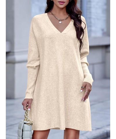 Womens V-Neck Batwing Sleeve Oversized Sweater Dress Long Sleeve Slouchy Fall Winter Pullover Sweaters Beige $9.49 Sweaters