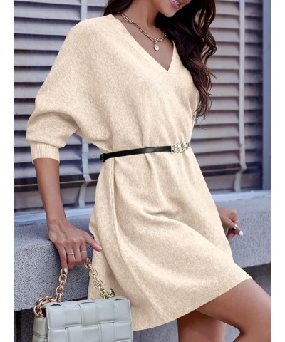 Womens V-Neck Batwing Sleeve Oversized Sweater Dress Long Sleeve Slouchy Fall Winter Pullover Sweaters Beige $9.49 Sweaters