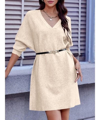 Womens V-Neck Batwing Sleeve Oversized Sweater Dress Long Sleeve Slouchy Fall Winter Pullover Sweaters Beige $9.49 Sweaters