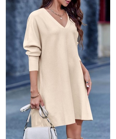 Womens V-Neck Batwing Sleeve Oversized Sweater Dress Long Sleeve Slouchy Fall Winter Pullover Sweaters Beige $9.49 Sweaters