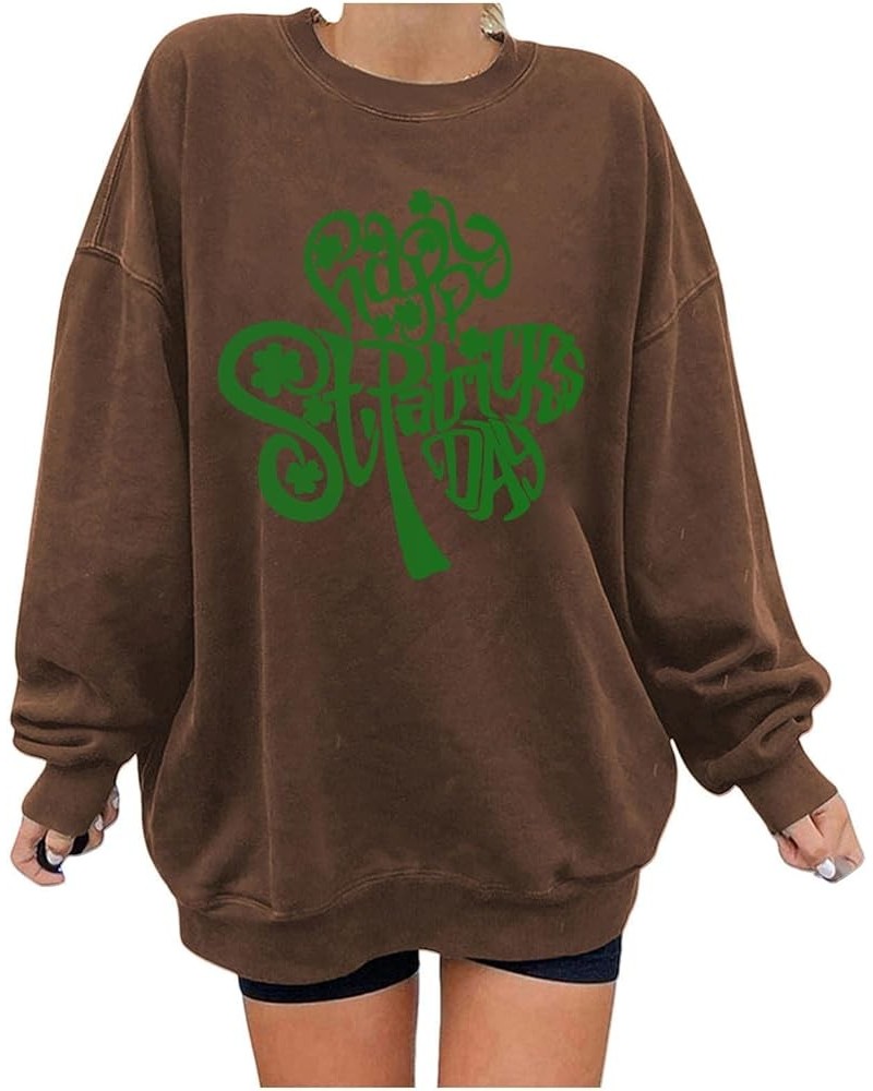 St Patricks Day Sweatshirt for Women Oversized Long Sleeve Pullover Tops Funny Cute Gnome Clover Sweaters A017-coffee $10.96 ...