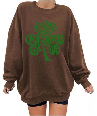 St Patricks Day Sweatshirt for Women Oversized Long Sleeve Pullover Tops Funny Cute Gnome Clover Sweaters A017-coffee $10.96 ...