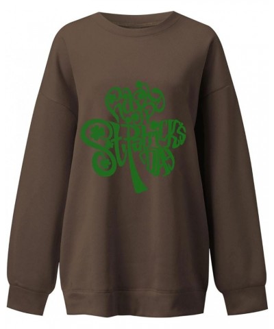 St Patricks Day Sweatshirt for Women Oversized Long Sleeve Pullover Tops Funny Cute Gnome Clover Sweaters A017-coffee $10.96 ...