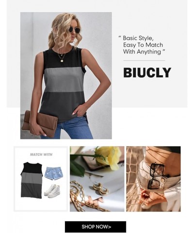 SHEWIN Womens Summer Crewneck Tank Top Casual Loose Sleeveless Tops Shirts E Black $12.53 Tanks