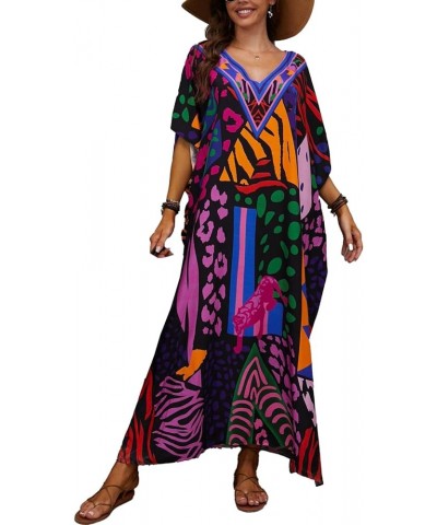 Kaftan Dresses for Women Plus Size Lightweight Swimsuit Cover up Batwing Sleeve Print Loungewear Beach Robe Muticolor $19.24 ...