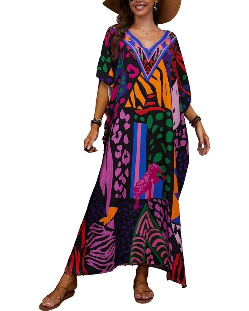 Kaftan Dresses for Women Plus Size Lightweight Swimsuit Cover up Batwing Sleeve Print Loungewear Beach Robe Muticolor $19.24 ...