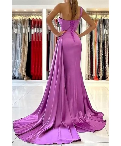 One Shoulder Mermaid Bridesmaid Dresses Long Prom Dresses Satin Formal Evening Gowns with Train Brown $26.39 Dresses