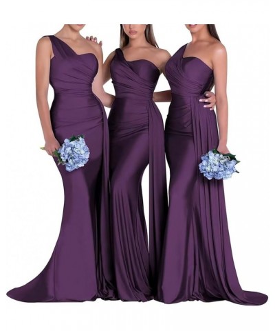 One Shoulder Mermaid Bridesmaid Dresses Long Prom Dresses Satin Formal Evening Gowns with Train Brown $26.39 Dresses