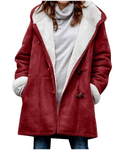 Winter Coats for Women Fleece Lined Plus Size Sherpa Jacket Fashion Lapel Thicken Coat Thermal Outerwear Pockets D-red $11.50...