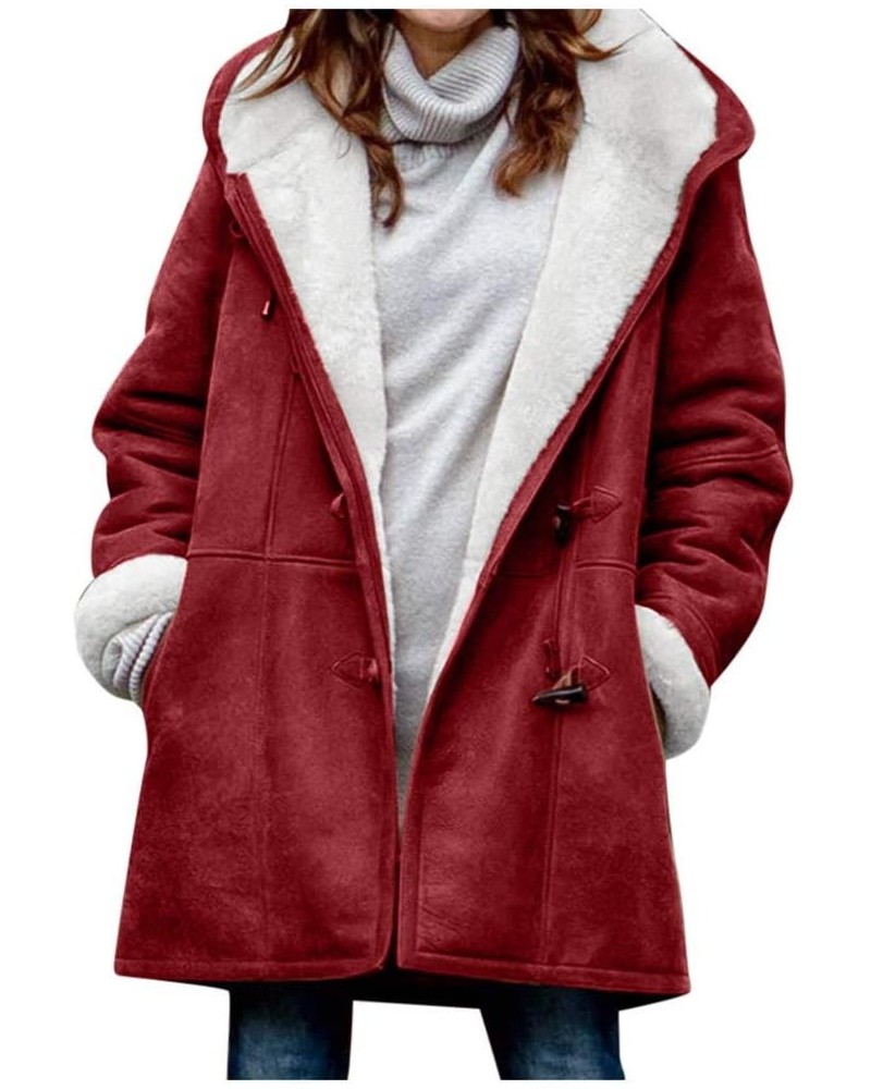 Winter Coats for Women Fleece Lined Plus Size Sherpa Jacket Fashion Lapel Thicken Coat Thermal Outerwear Pockets D-red $11.50...