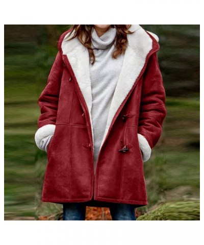 Winter Coats for Women Fleece Lined Plus Size Sherpa Jacket Fashion Lapel Thicken Coat Thermal Outerwear Pockets D-red $11.50...